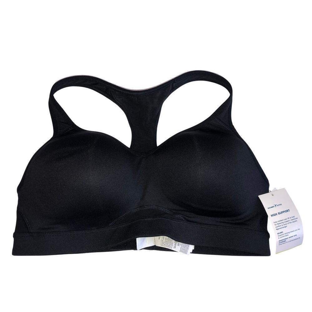 Sports Bra Old Navy Active Size 36C Black High Support T Back Padded Adjustable